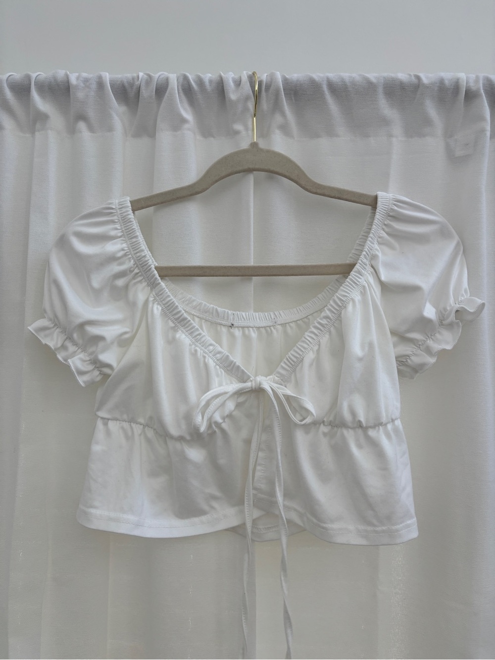 White Puff Sleeve Tie-Front Crop Top